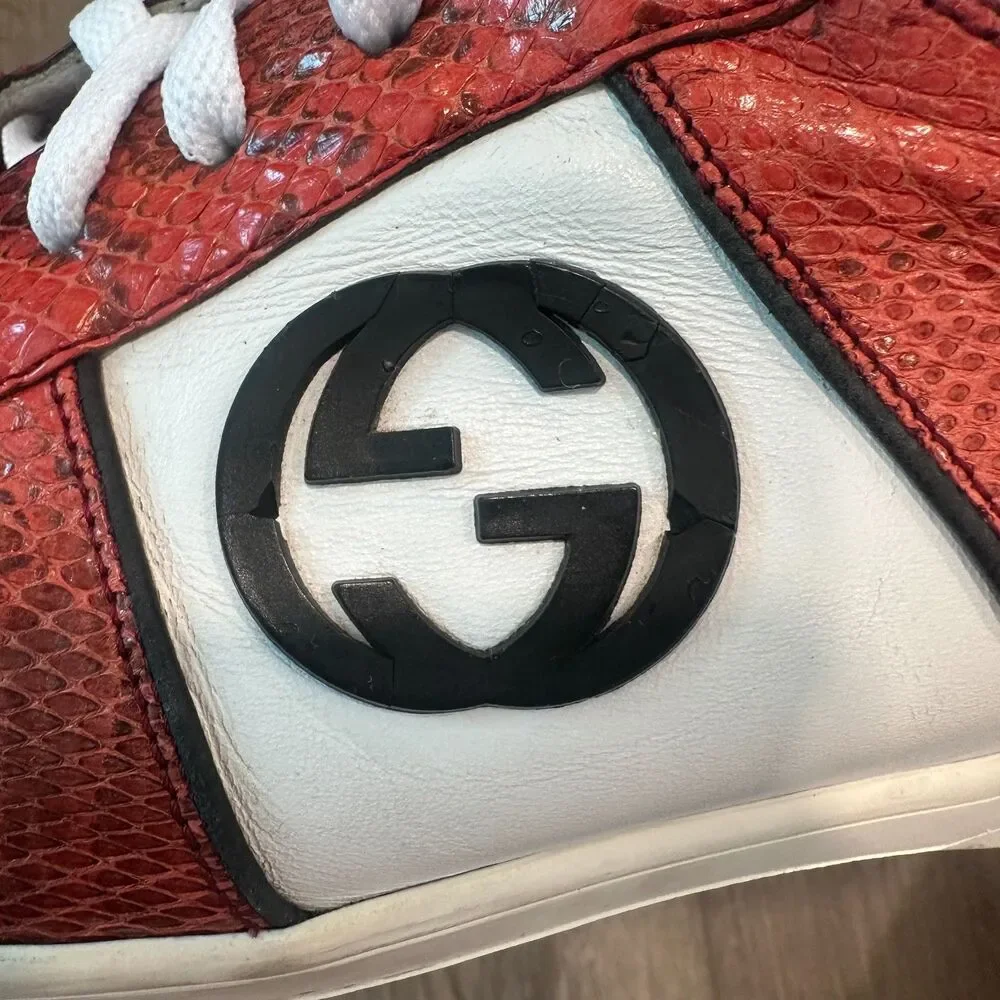 Retro Red Gucci Python Leather Low Top Interlocking G Sneakers Size 9G US 10